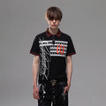 TREND ST Street Punk Printed Shoulder Short sleeved T-shirt for Men's Summer Leopard Pattern Splicing Boxy Short Polo Shirt