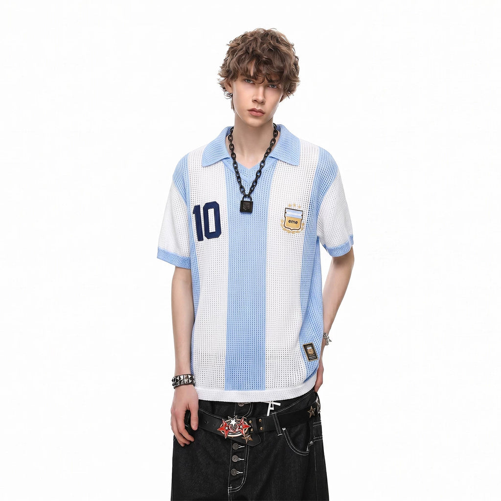 2026 World Cup Argentina Messi No. 10 jersey mesh hollow knit polo shirt short sleeved men's and women's summer