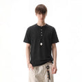 TREND ST Basic Three Color Linen Blended Short Sleeve Summer Old Money Style Henry Collar Shoulder T-shirt Men's and Women's Trendy