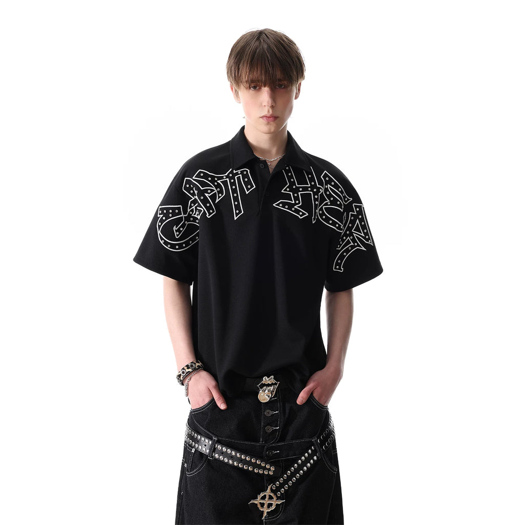 Original trendy brand visual style dark brick embroidered short sleeved shirt for men in summer, cool and loose half sleeved polo shirt