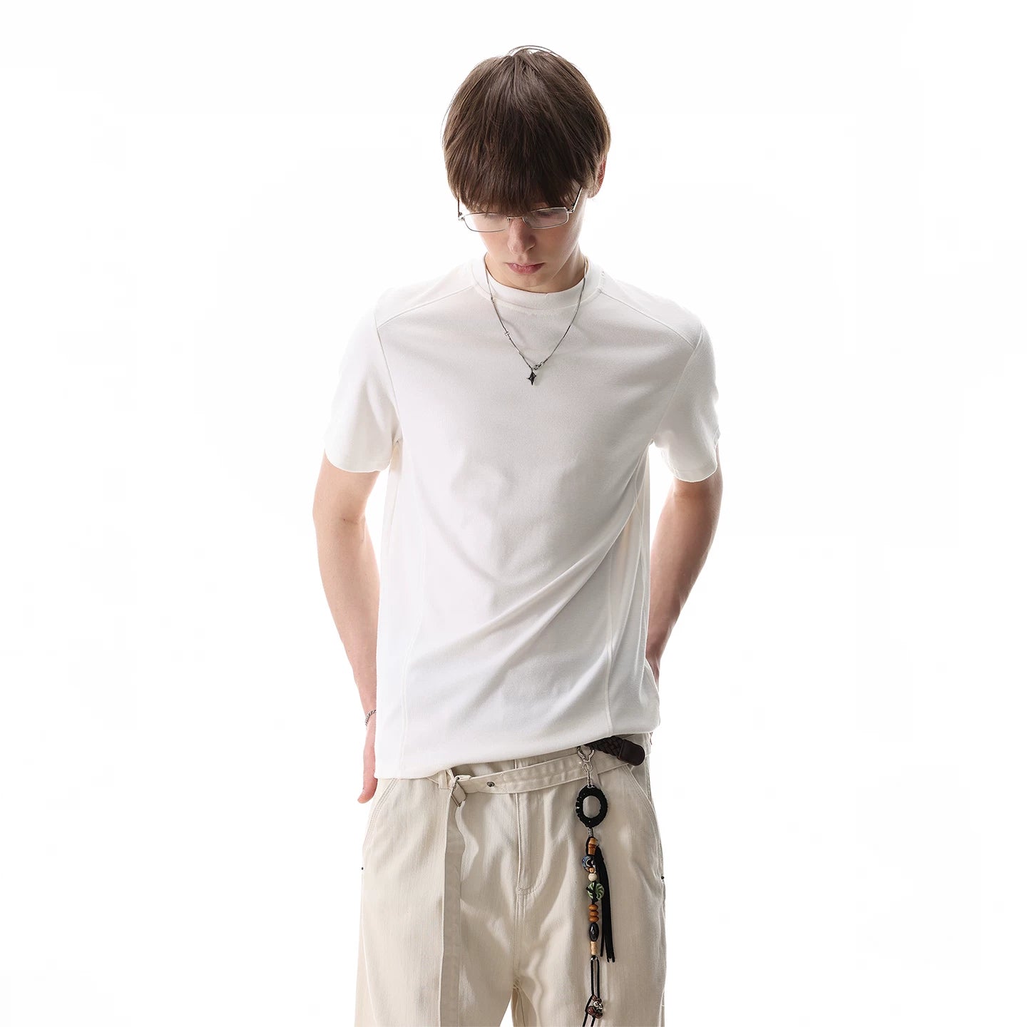 TREND ST summer slim fit elastic short sleeved T-shirt for men and women, simple and short style, small neckline, shoulder length top