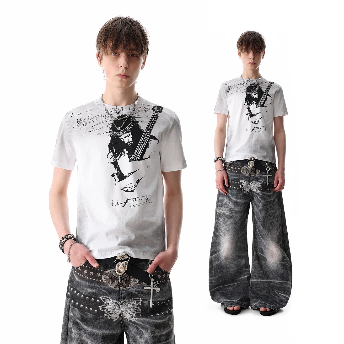 TREND ST Street Punk Graffiti Rock Character Printed Short sleeved T-shirt for Men's Summer Slimming Short Style Boxy