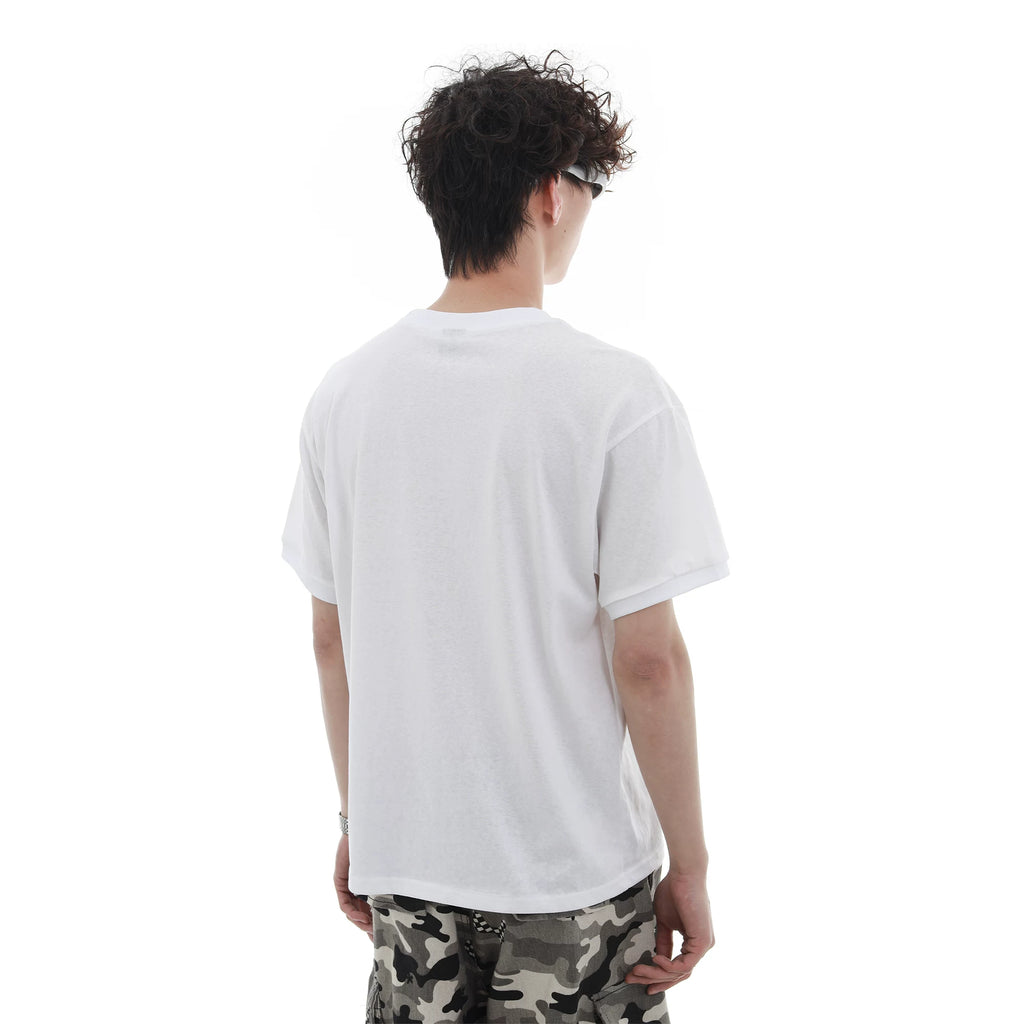TREND ST War Short Sleeve Loose Short Width Boxy Edition Direct Spray Printed Summer Cool Breathable Micro Transparent T-shirt