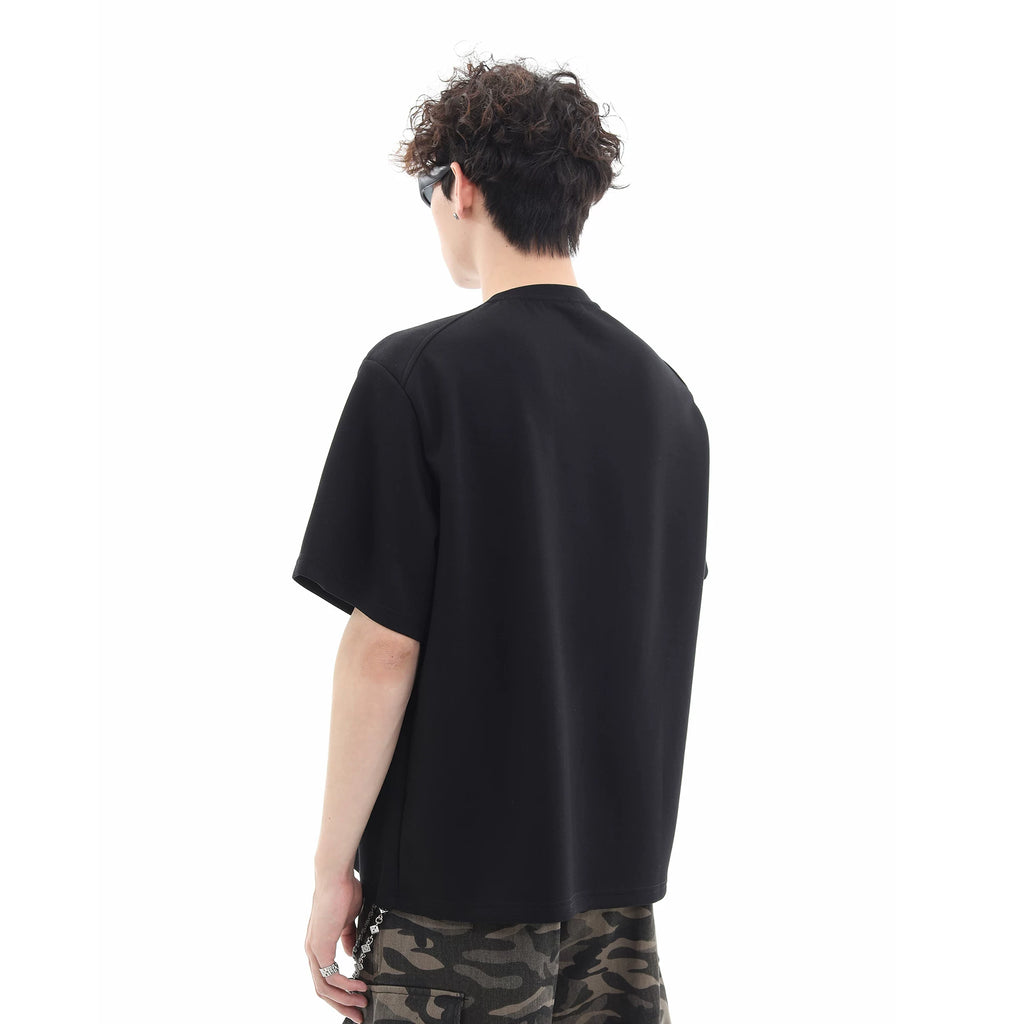 Trend st niche design high street rivet half zipper short sleeved T-shirt men's loose shoulder pad solid color half sleeve TEE