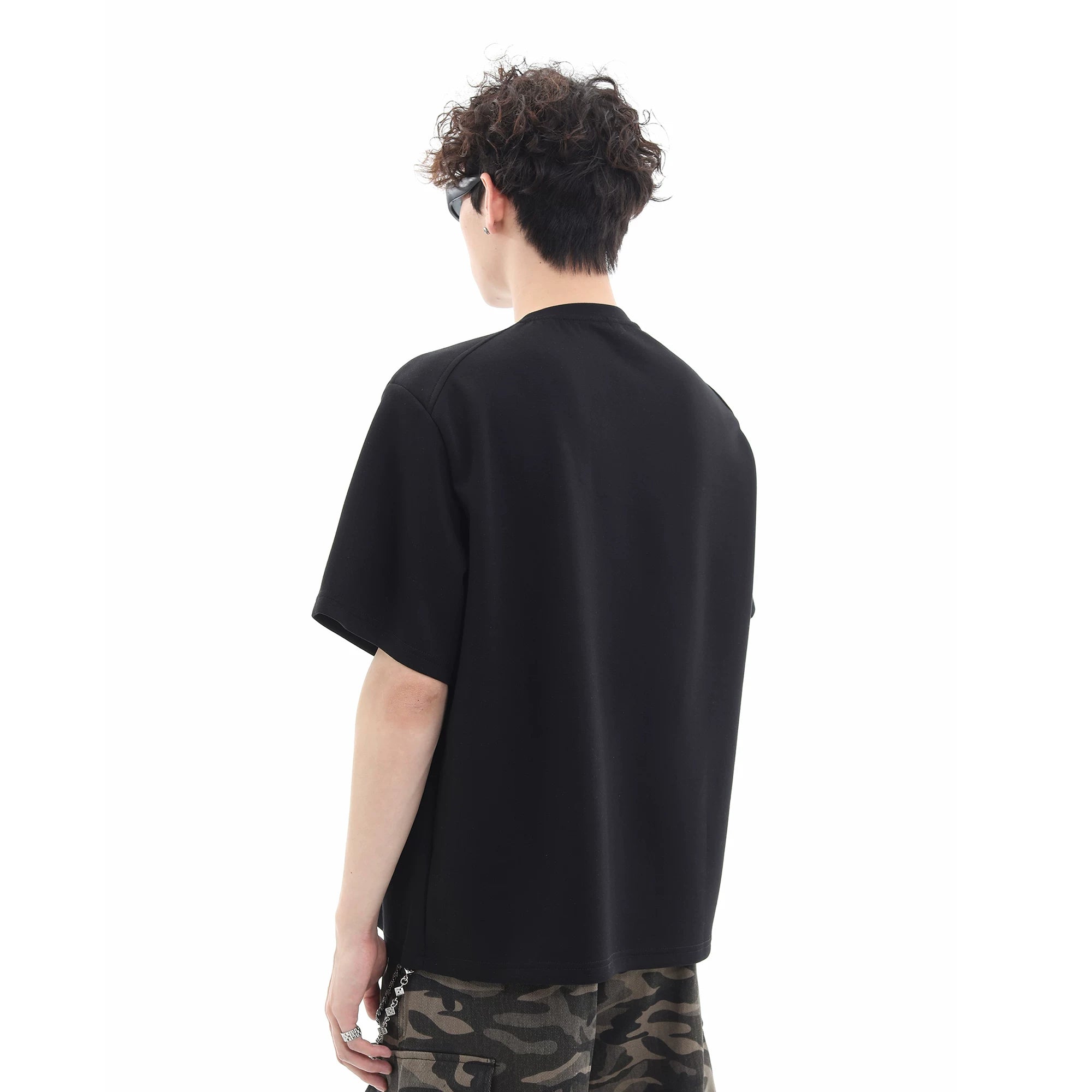 Trend st niche design high street rivet half zipper short sleeved T-shirt men's loose shoulder pad solid color half sleeve TEE