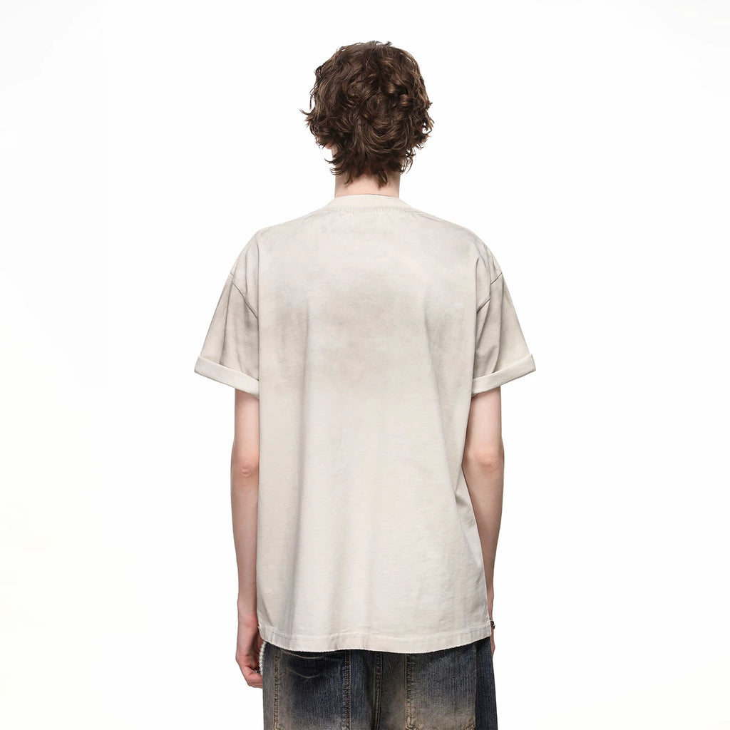 TREND ST Summer Loose Heavy Weight 300g Pure Cotton Short sleeved Men's American Retro Washed Outdated Printed T-shirt