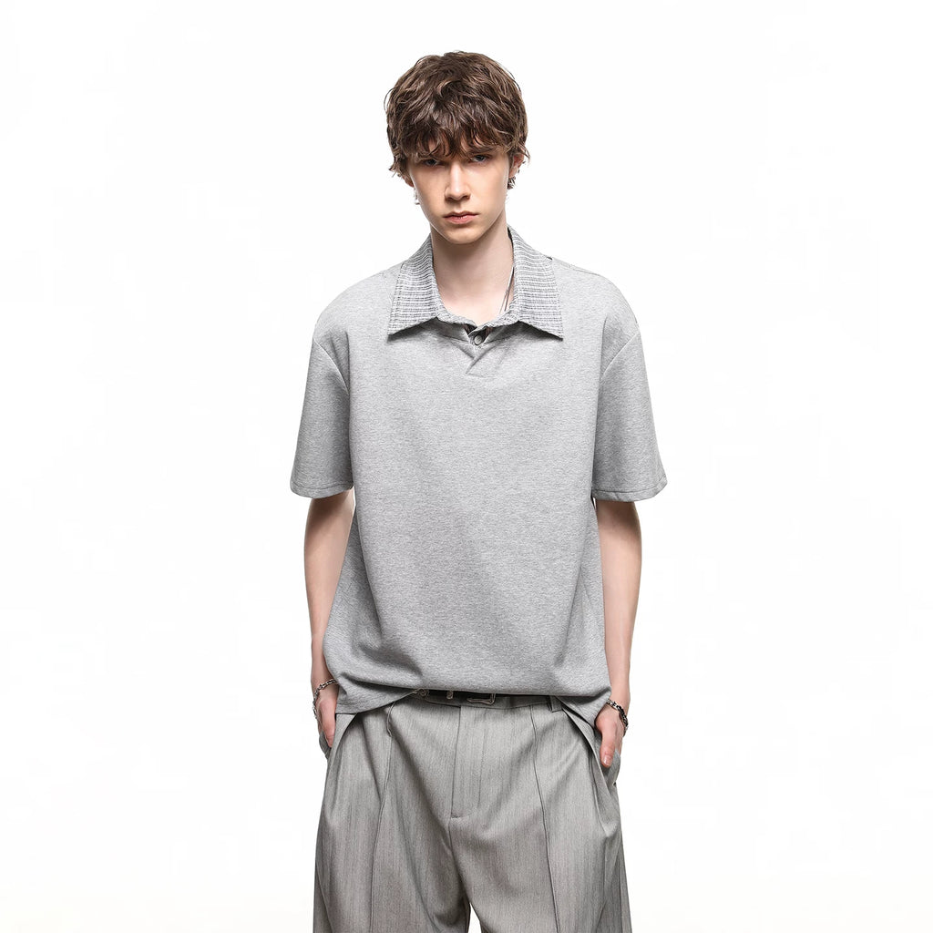 Trendy block summer miu department college style polo shirt short sleeved loose casual top for couples, fake two piece T-shirt