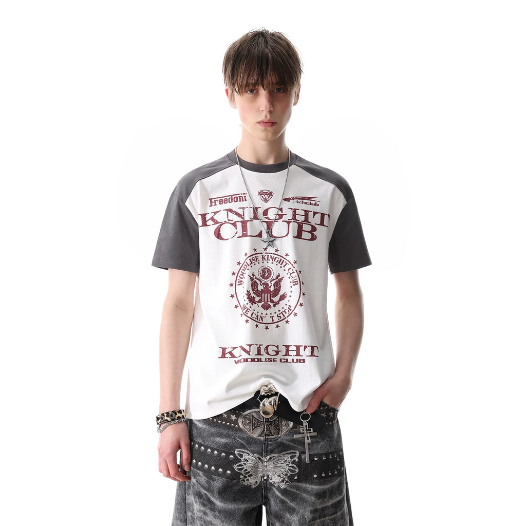 TREND ST subculture visual style contrasting T-shirt with men's and women's letter print shoulder short sleeved boxy cut top