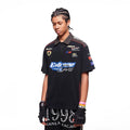 American high-end racing suit with half zipper collar T-shirt, men's summer loose design, embroidered polo shirt, short sleeved