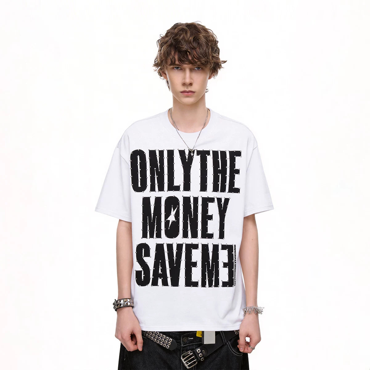 Trendy block American high street design with hot diamond letter print short sleeved T-shirt for men in summer, loose cotton half sleeved tee