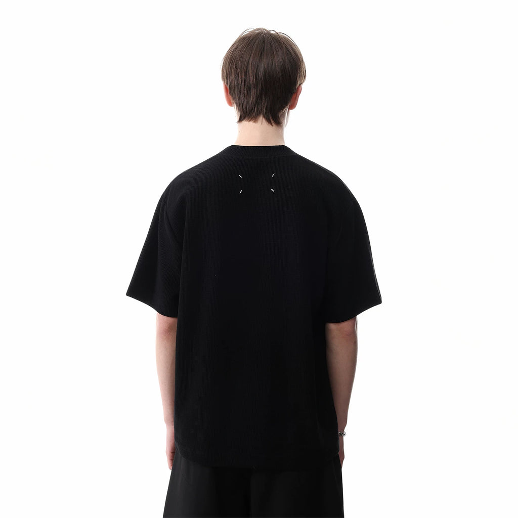 TREND ST Summer Vacation Two Piece Splicing Half Zipper Short Sleeve T-shirt for Men's American Casual Simple Waffle Top