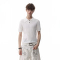 TREND ST Retro Texture Pit Strip Slim Knitted Polo Shirt Short Sleeve Men's Summer Old Money Style Shoulder T-shirt