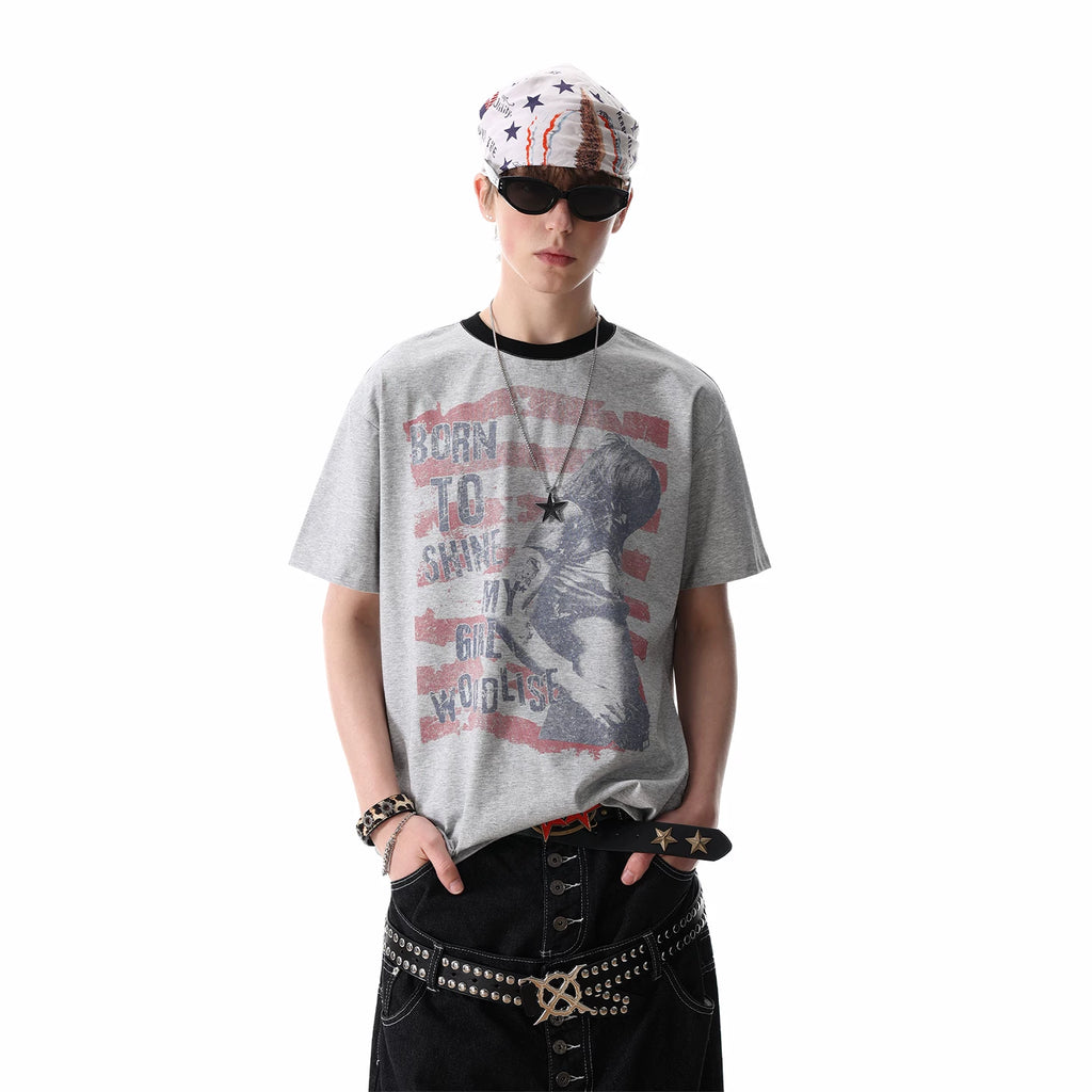 TREND ST Light Asian Street Retro Printed Short Sleeve T-shirt for Men's Summer Loose Solona Cool Half Sleeve T-shirt