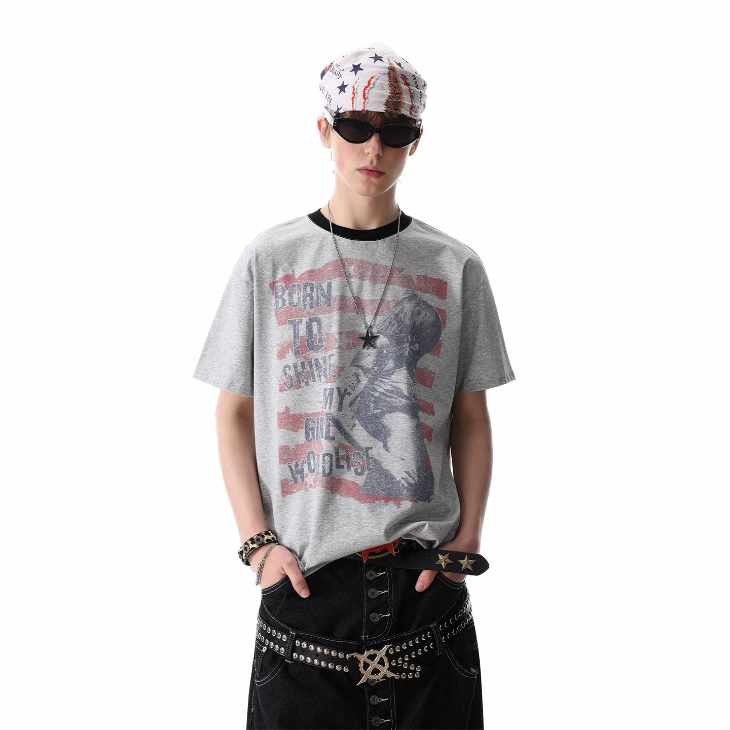 TREND ST Light Asian Street Retro Printed Short Sleeve T-shirt for Men's Summer Loose Solona Cool Half Sleeve T-shirt