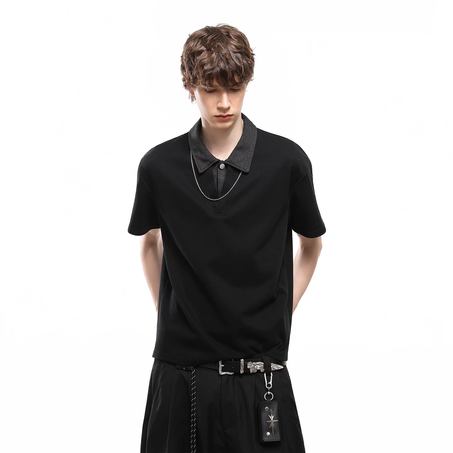 Cleanfit fake two polo collar short sleeved T-shirts for men in summer, stylish and high-end, loose couple half sleeved top