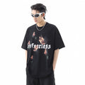 American street flame rose print short sleeved T-shirt for men's summer fashion trend, loose half sleeved couple T-shirt