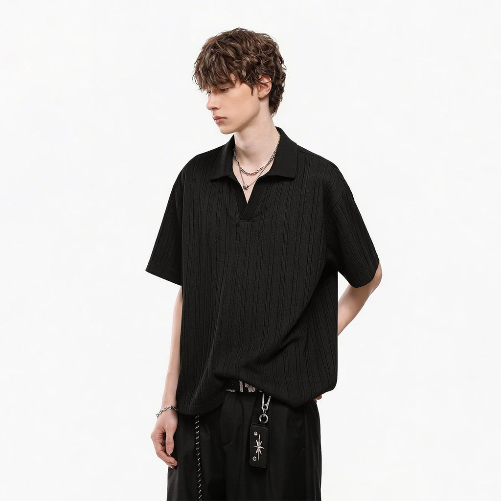 [Old Money Style Jacquard Texture] Trendy Block Summer Loose Knitted Collar Polo Shirt Short Sleeve Men's Casual T-shirt
