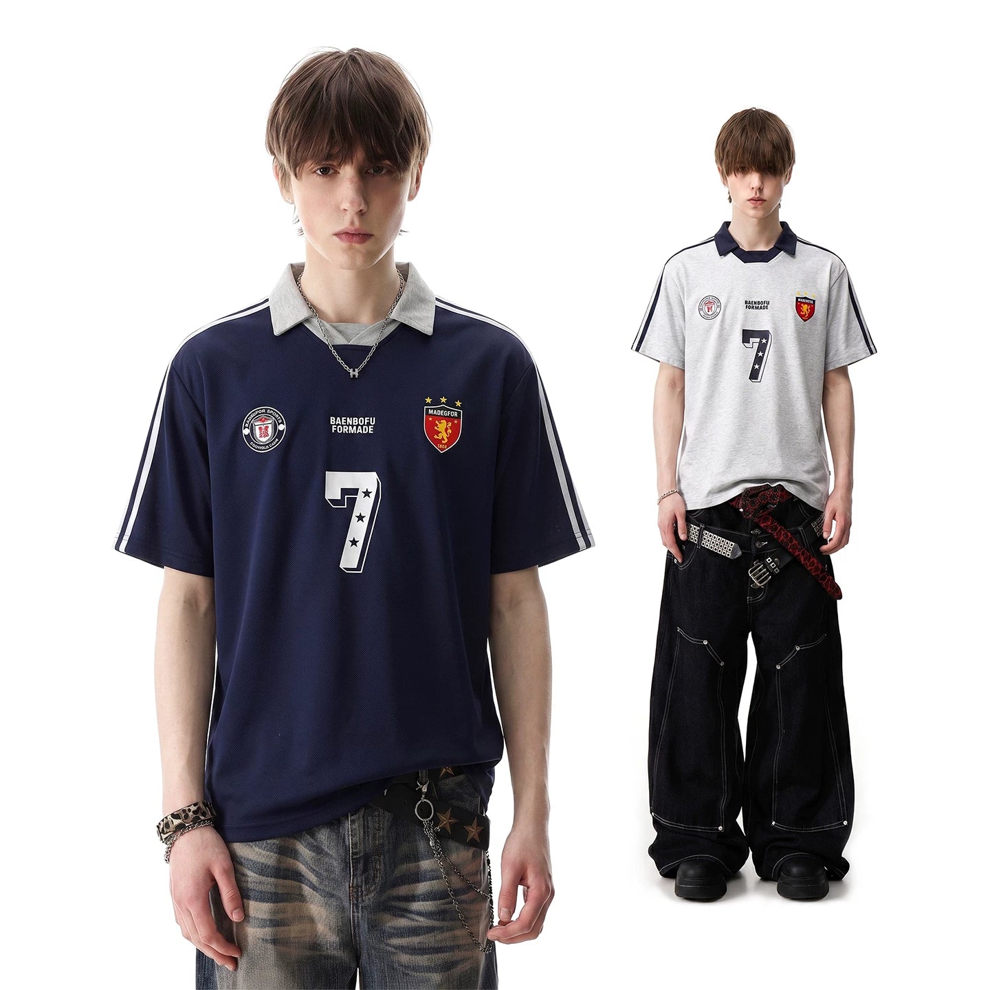 TREND ST American retro sports cool short sleeved T-shirt for men's summer loose fit size 7 printed polo shirt top