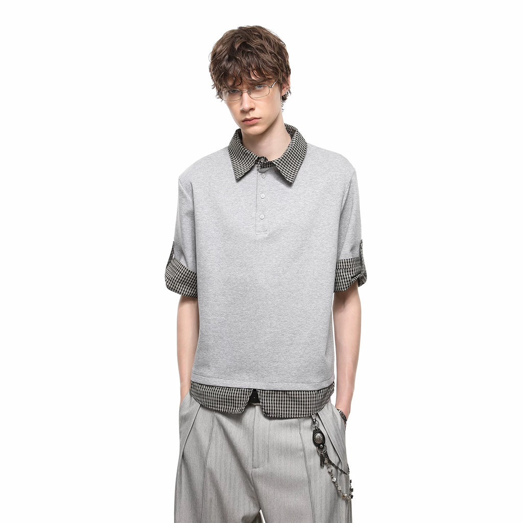 College style vacation two polo shirts short sleeved men's summer contrasting plaid casual T-shirt vintage versatile top