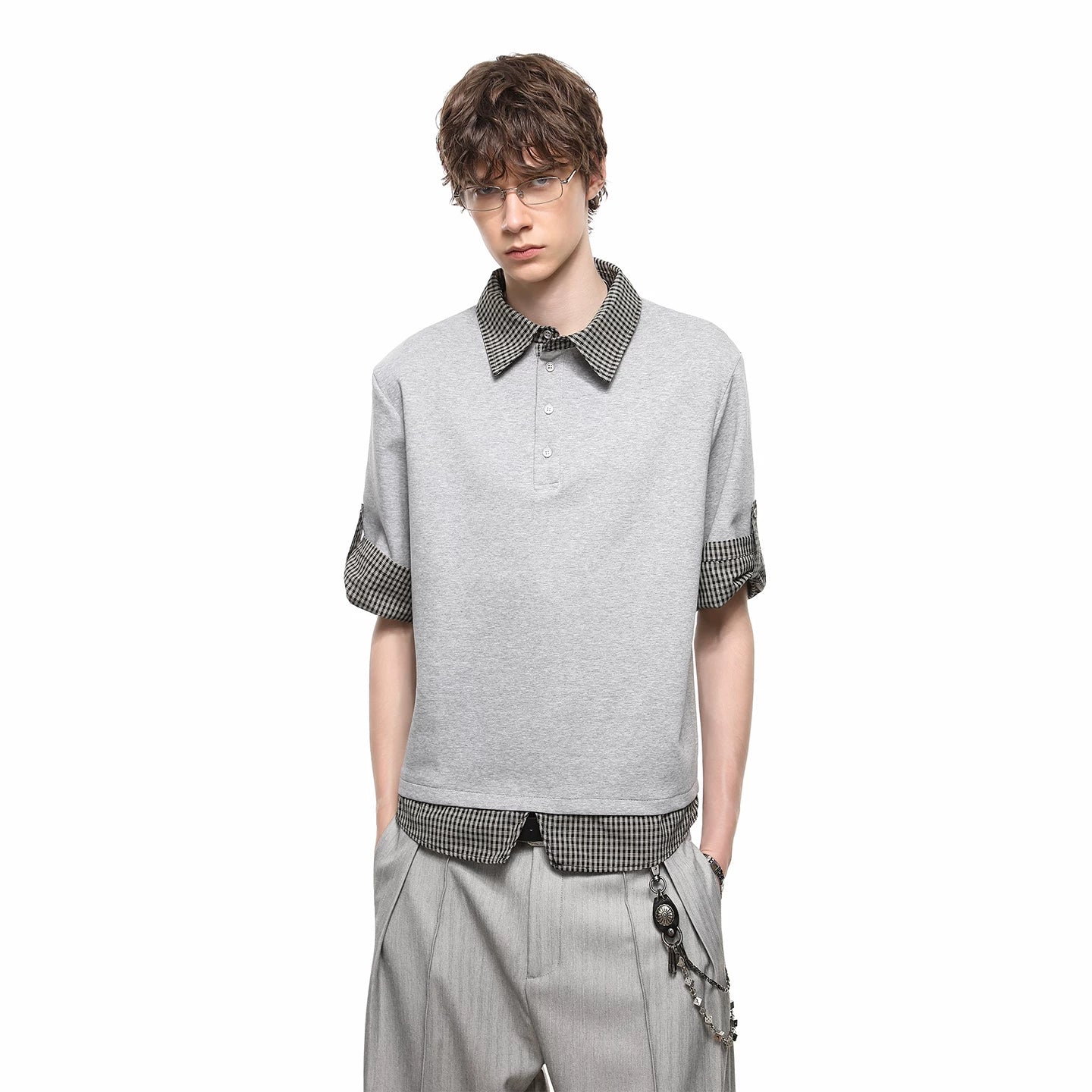 College style vacation two polo shirts short sleeved men's summer contrasting plaid casual T-shirt vintage versatile top