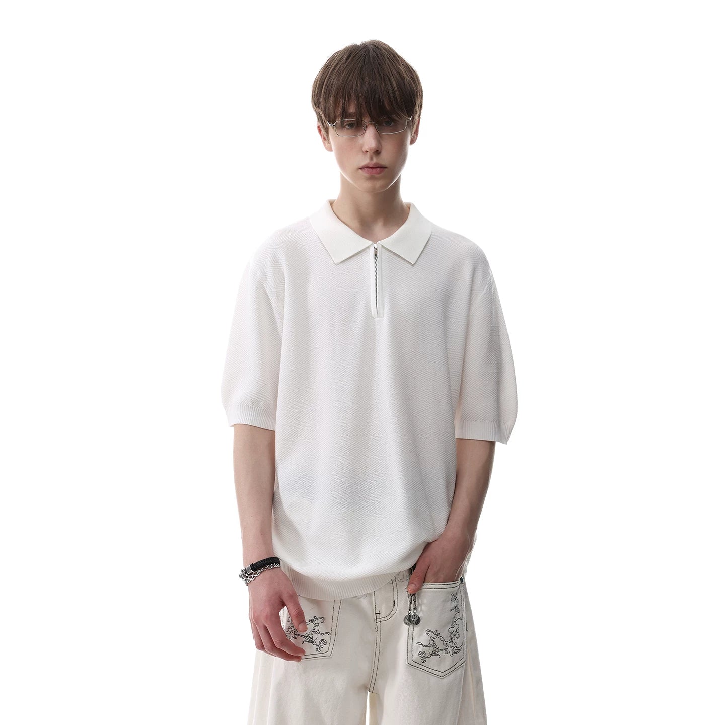 TREND ST Light Luxury Old Money Style Texture Knitted Short Sleeve Polo Shirt for Men's Summer Half Zipper Collar T-shirt