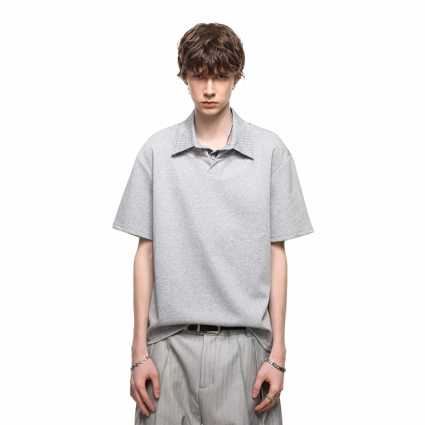 TREND ST American Retro Fake Two piece Polo Shirt Short Sleeve T-shirt Men's Summer Cleanfit Versatile Half Sleeve TEE