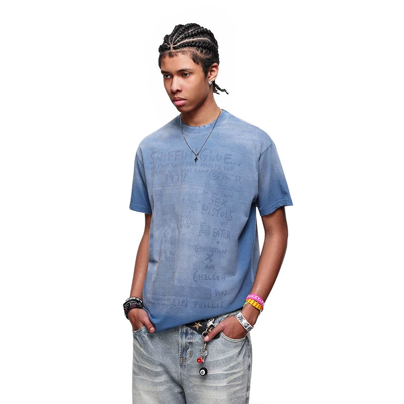 TREND ST American gradient letter printed pure cotton short sleeved T-shirt men's trendy brand shoulder boxy version short TEE