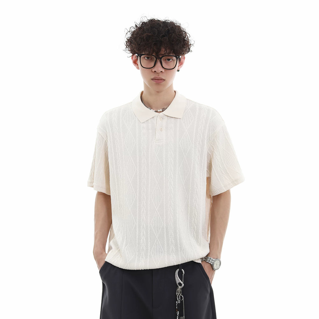 Young Master's Money Style Texture Knitted Short Sleeve Polo Shirt Men's Summer Trendy Brand Loose Leisure Breathable Collar T-shirt