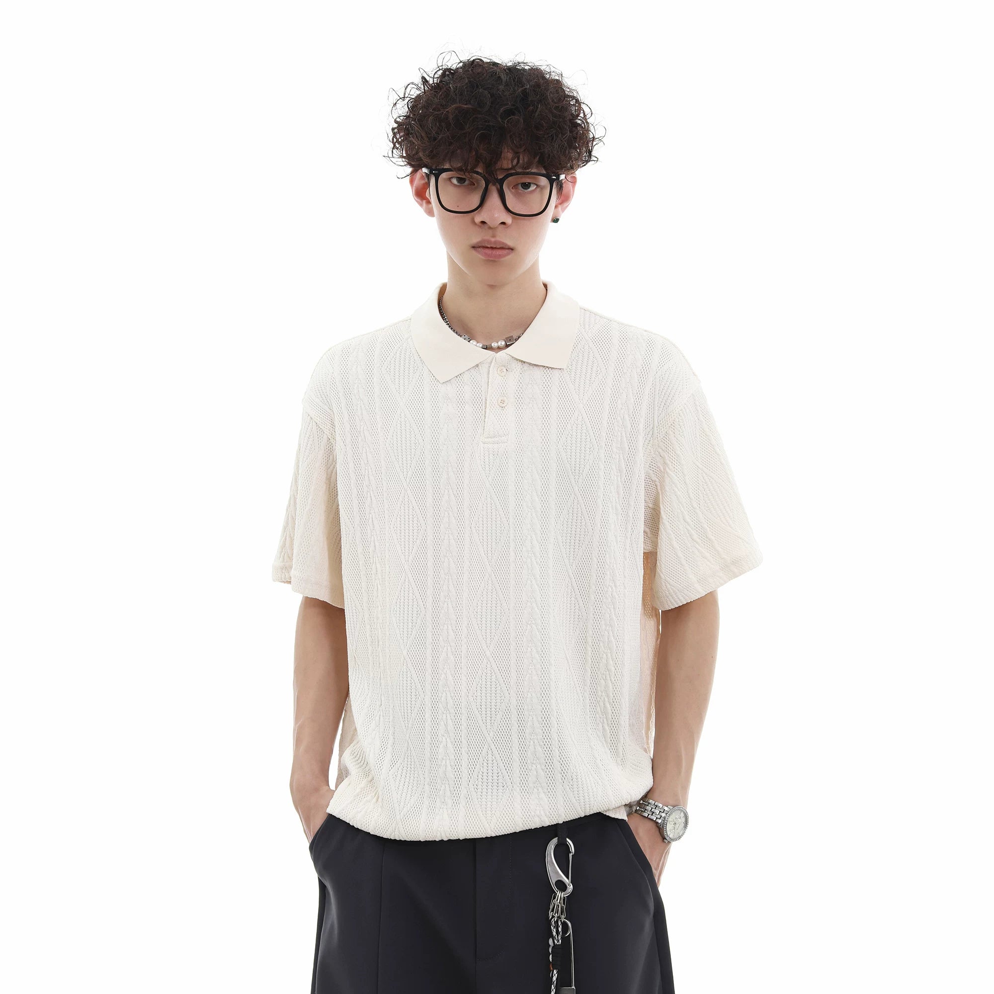 Young Master's Money Style Texture Knitted Short Sleeve Polo Shirt Men's Summer Trendy Brand Loose Leisure Breathable Collar T-shirt