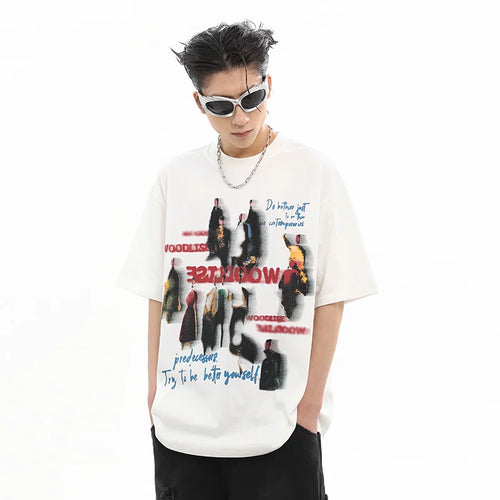 American street dyed short sleeved T-shirt for men and women, summer hip-hop fashion brand, figure print, loose couple half sleeved T-shirt