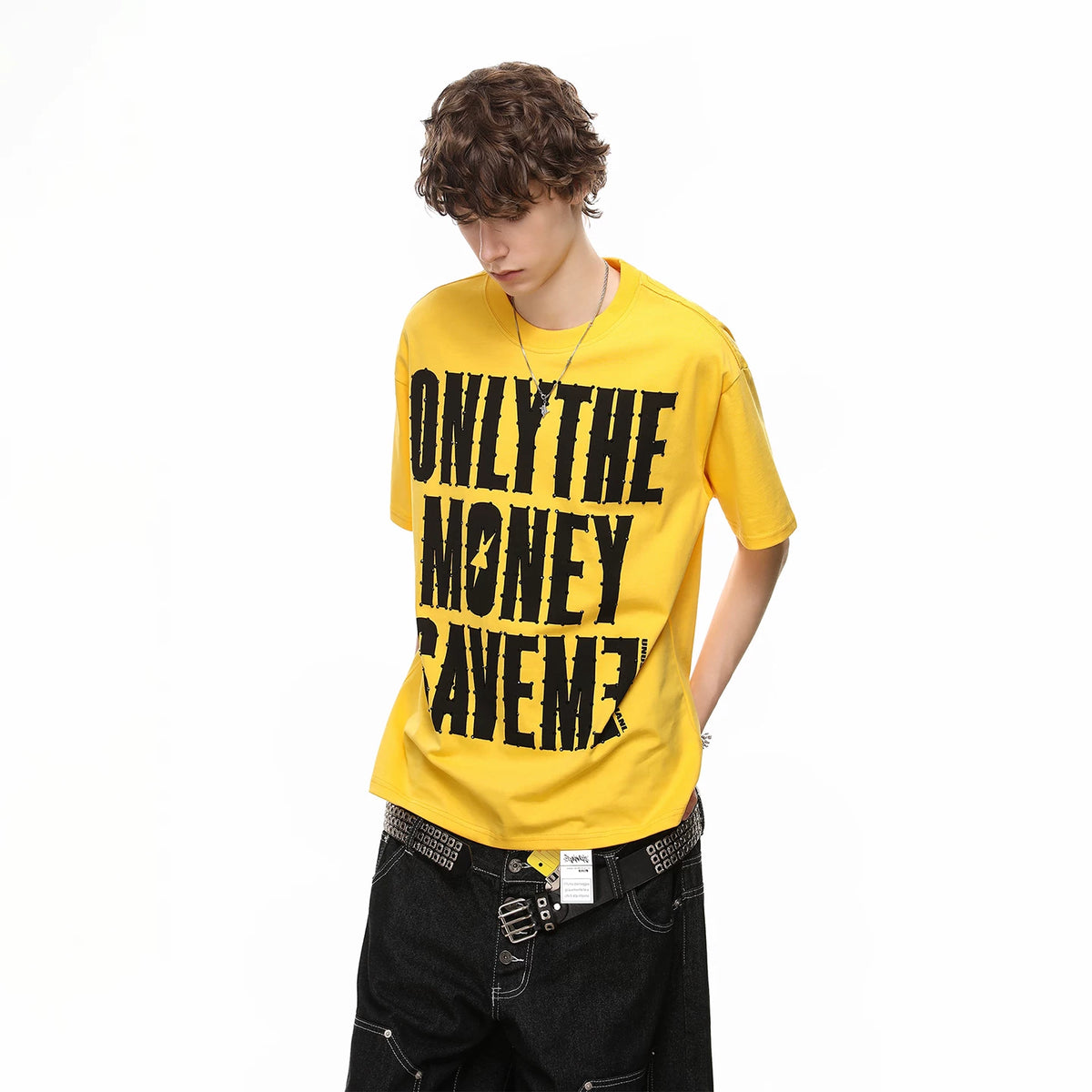 Trendy block American high street design with hot diamond letter print short sleeved T-shirt for men in summer, loose cotton half sleeved tee