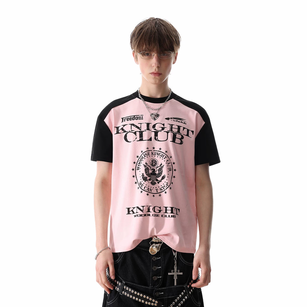 TREND ST light Asian style letter print contrasting front shoulder t-shirt short sleeved men's and women's summer boxy version short top