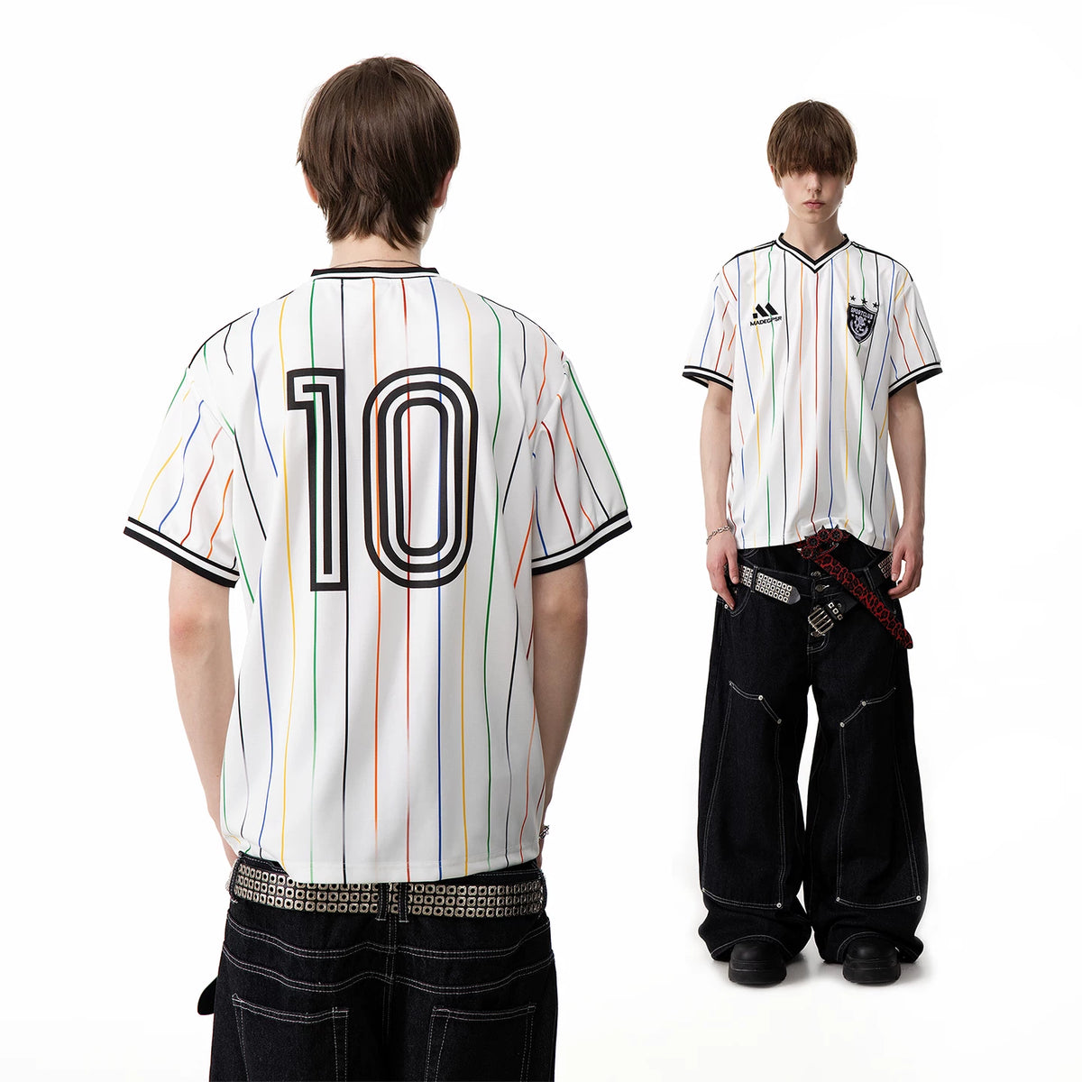 TREND ST2026 FIFA World Cup No. 10 jersey, V-neck striped jersey, men's and women's summer sports short sleeved T-shirt