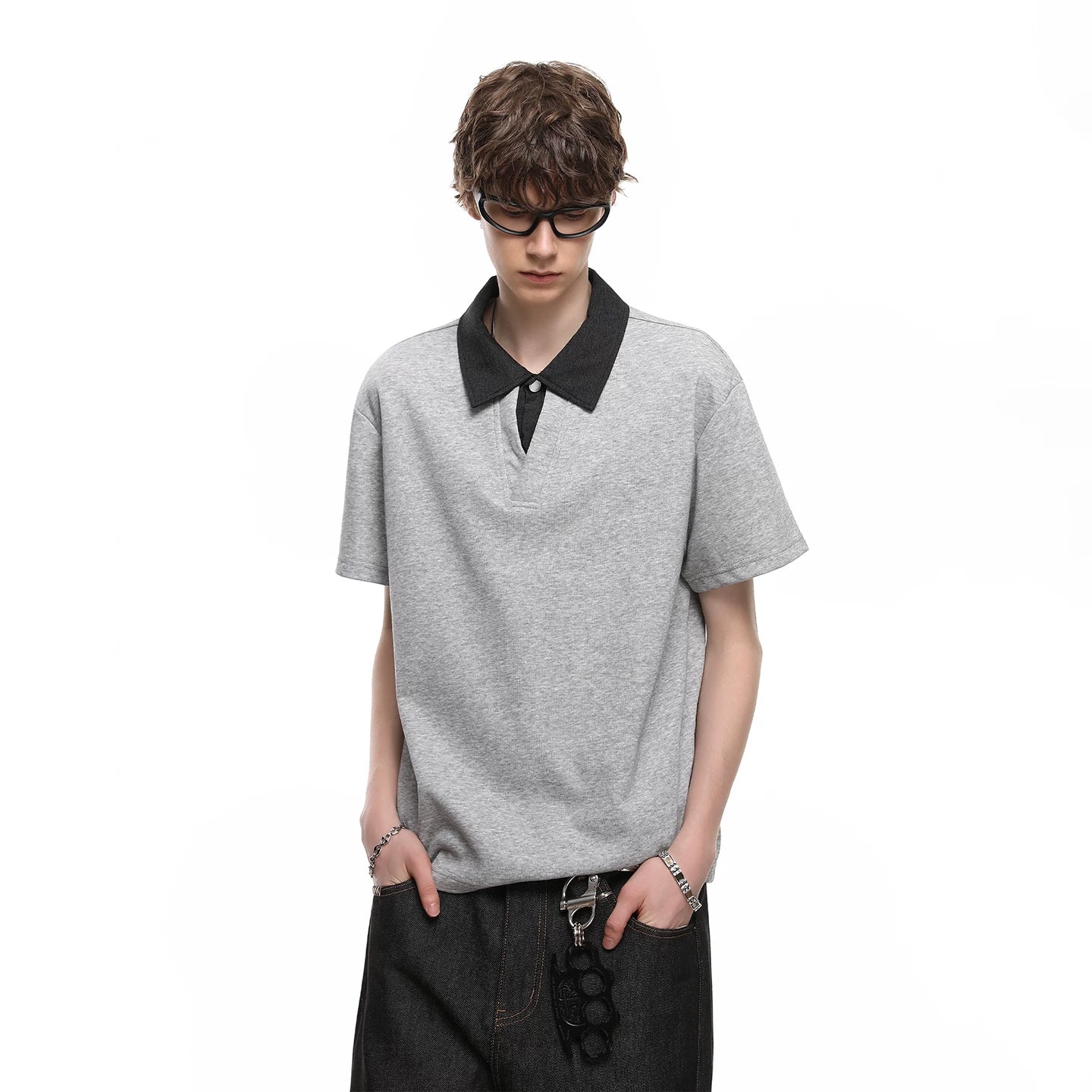 Cleanfit fake two polo collar short sleeved T-shirts for men in summer, stylish and high-end, loose couple half sleeved top