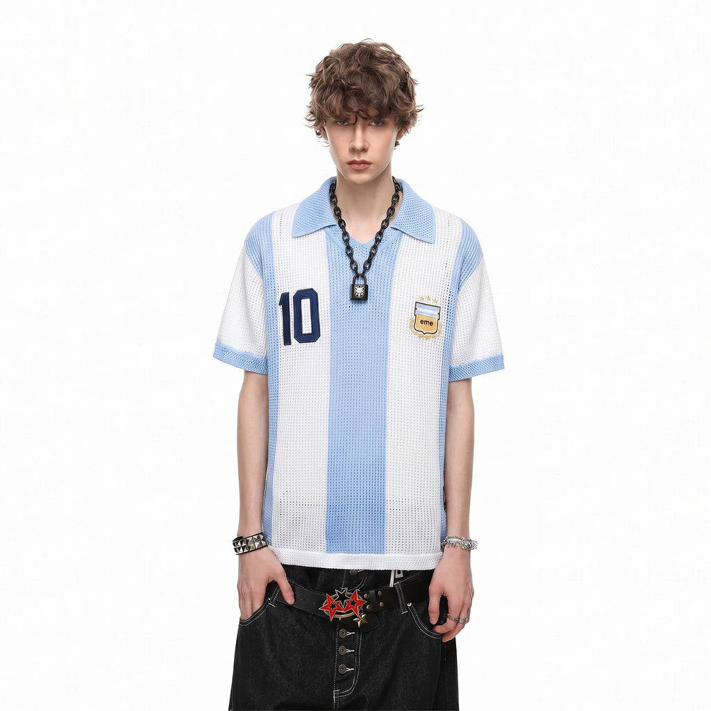 2026 World Cup Argentina Messi No. 10 jersey mesh hollow knit polo shirt short sleeved men's and women's summer