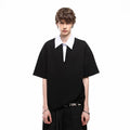Trendy block cleanfit fake two piece shirt collar short sleeved T-shirt men's summer loose college style polo shirt top
