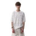 Trendy block light luxury old money style hollow striped knitted polo shirt short sleeved men's summer loose couple half sleeved T-shirt