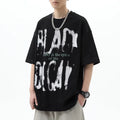 Trendy Block Trendy Brand American Graffiti Letter Short Sleeve T-shirt Men's Loose High Street Design Sense Summer Half Sleeve Couple Ins