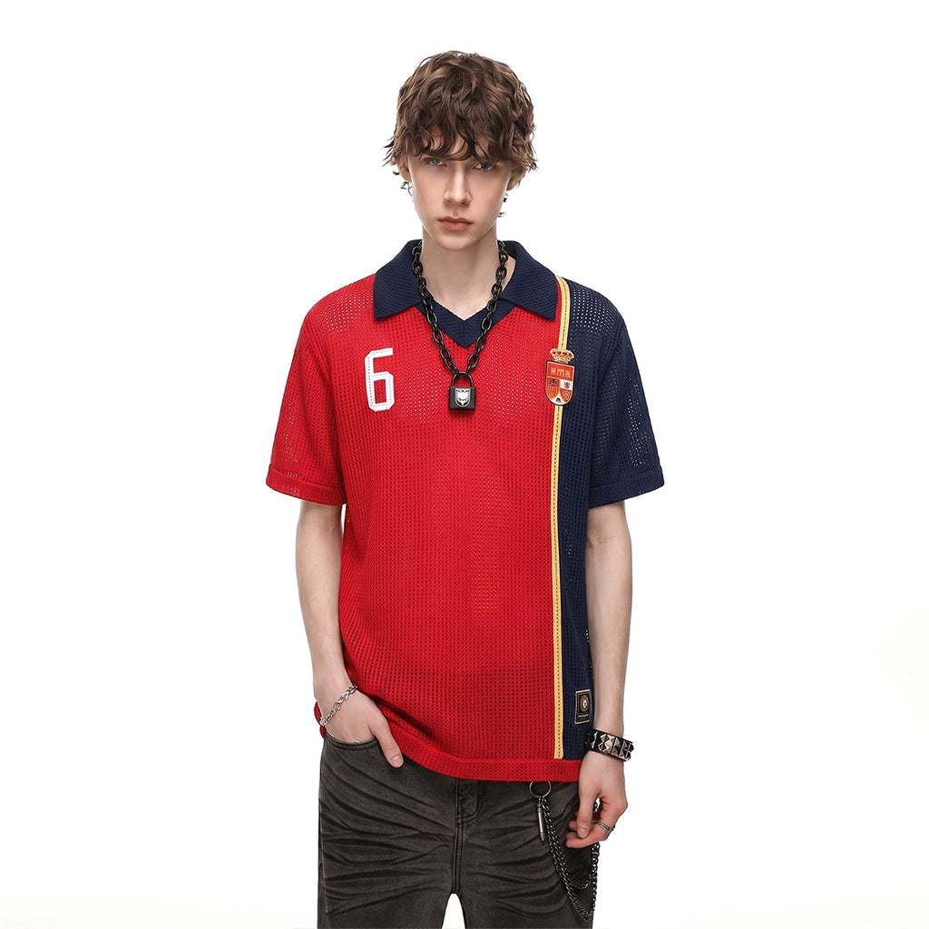 TREND ST2026 World Cup No. 6 jersey contrasting collar polo shirt short sleeved summer hollow knit shirt for men