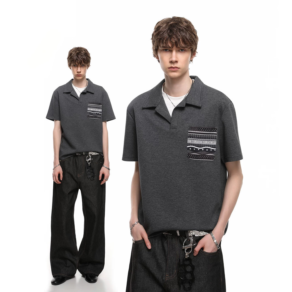 Fake Two Seagull Collar Pocket Polo Shirt T-shirt with