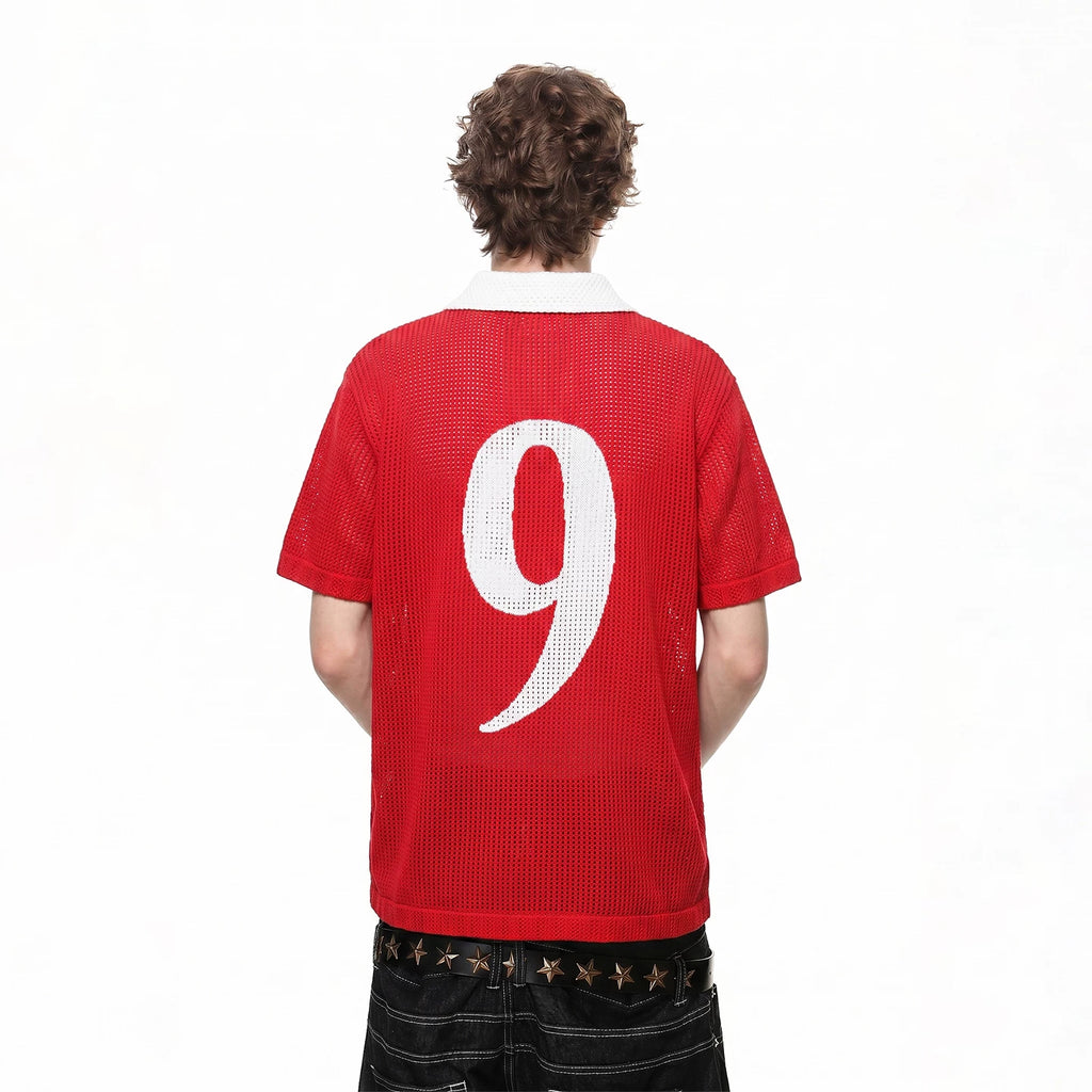 TREND ST2026 World Cup Norway No. 9 jersey mesh hollow out Polo knit short sleeved men's and women's summer