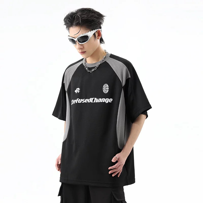 Summer fashion brand contrast color sports jersey design fitness short-sleeved t-shirt for men and women couples loose breathable half-sleeved TEE