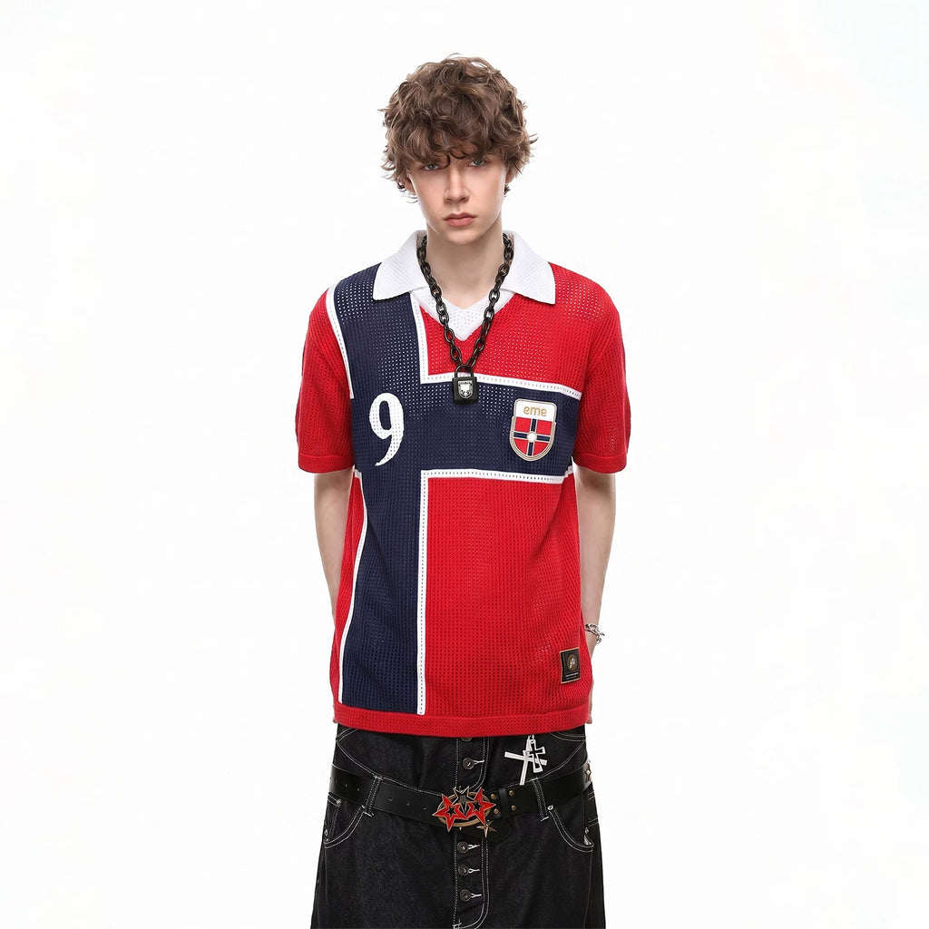 TREND ST2026 World Cup Norway No. 9 jersey mesh hollow out Polo knit short sleeved men's and women's summer