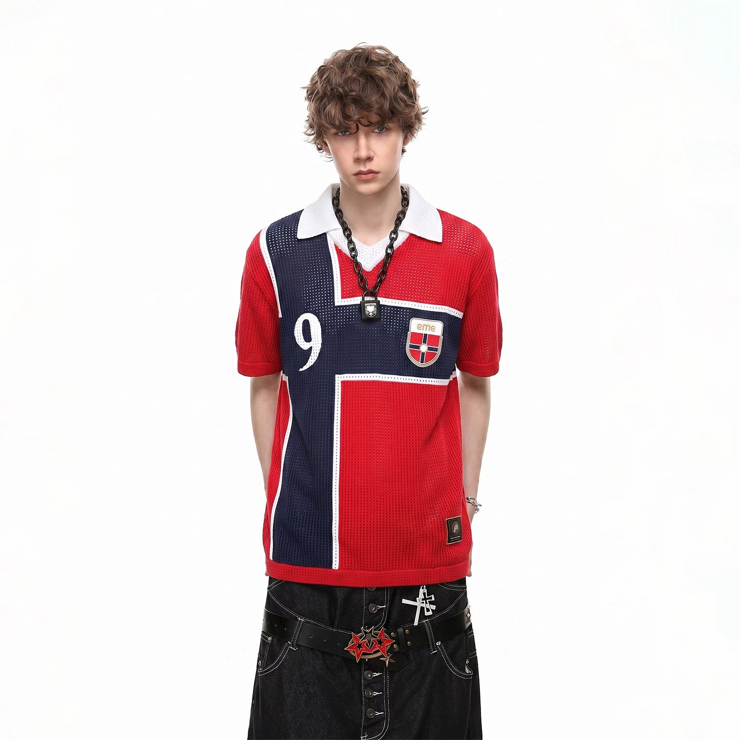 TREND ST2026 World Cup Norway No. 9 jersey mesh hollow out Polo knit short sleeved men's and women's summer