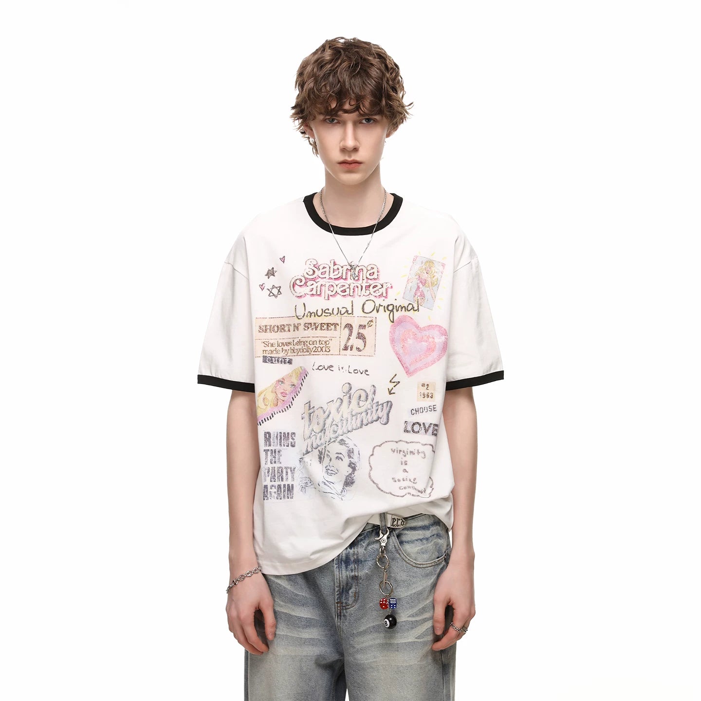 TREND ST American retro fun printed T-shirt short sleeved for men and women in summer, loose and lazy, versatile for couples, half sleeved