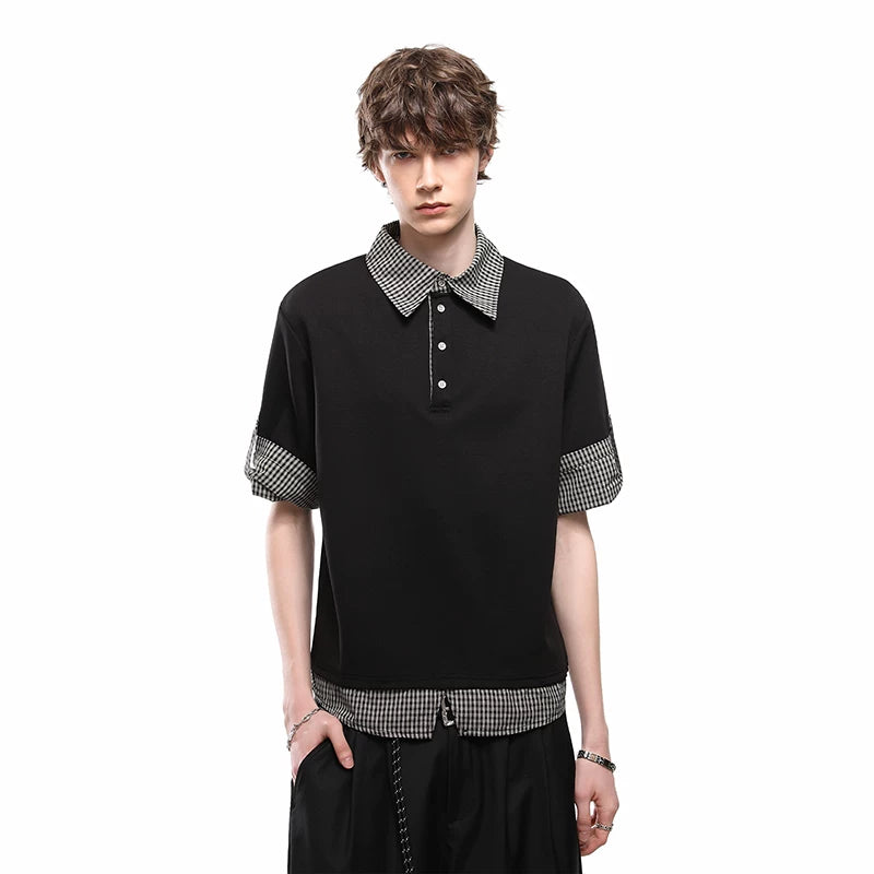 College style vacation two polo shirts short sleeved men's summer contrasting plaid casual T-shirt vintage versatile top