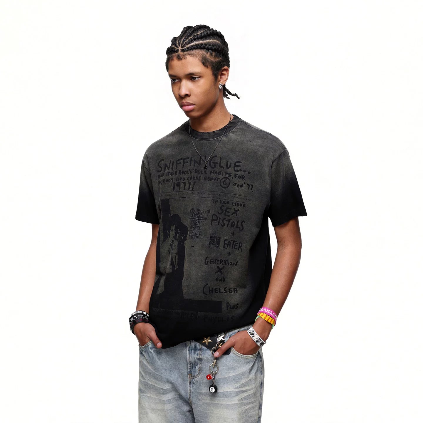 TREND ST American gradient letter printed pure cotton short sleeved T-shirt men's trendy brand shoulder boxy version short TEE