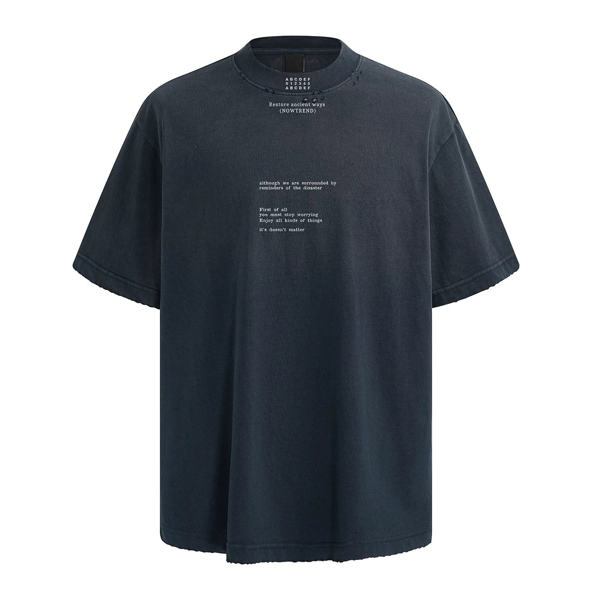 300g Heavy duty Small Collar T-shirt Men's Trendy Brand Loose Letter Pure Cotton Short Sleeve High Weight Remake Old Gradient T-shirt Summer