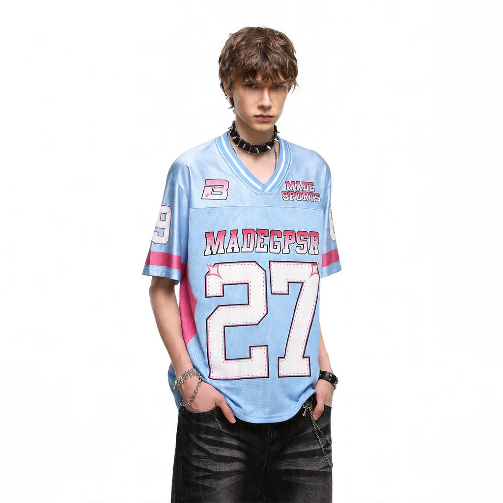 Trendy loose Blokecore V-neck 2711 jersey short sleeved men's and women's summer sports style breathable T-shirt