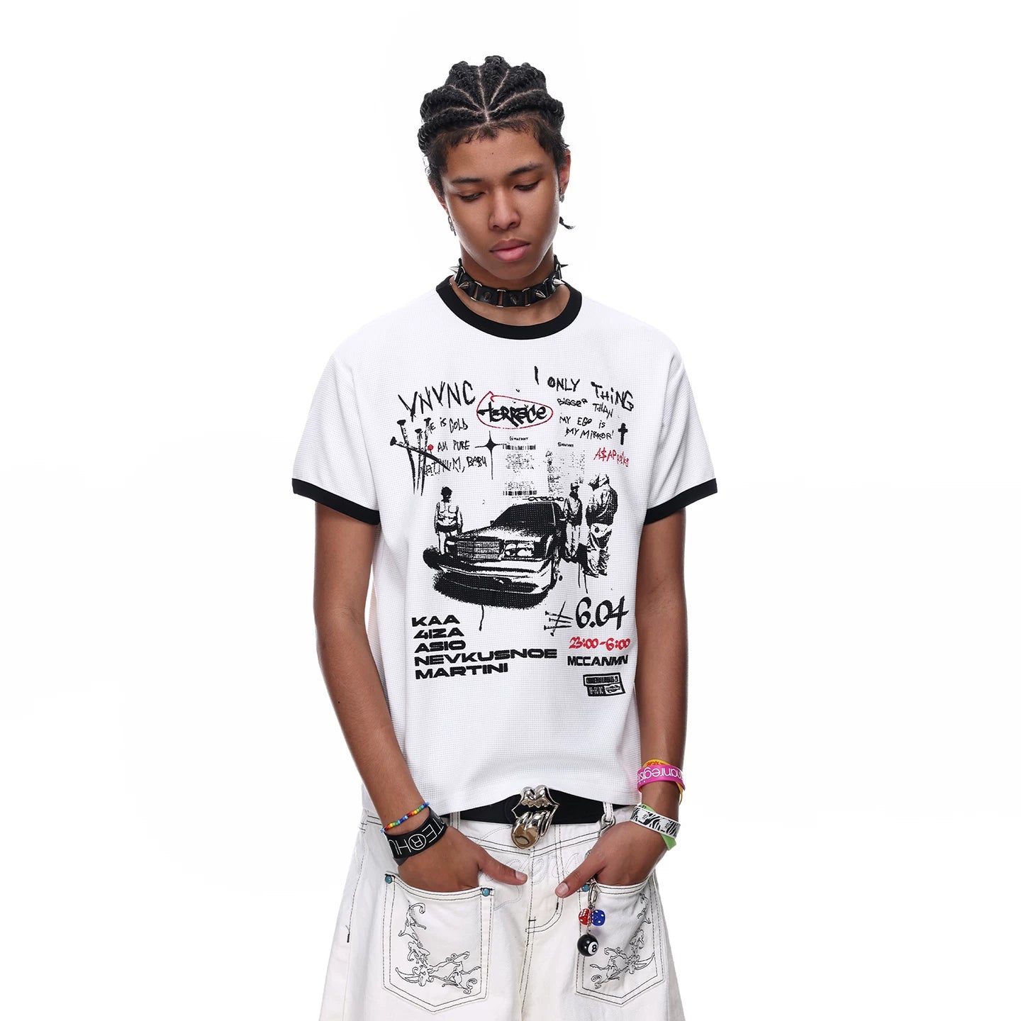 TREND ST Shoulder Boxy Edition Short Sleeve T-shirt for Men and Women, Summer Visual Style, Light Asian Printed Half Sleeve TEE